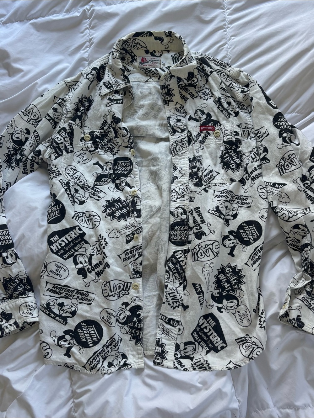Hysteric Glamour Black & White Cartoon-Print Button Down Shirt
